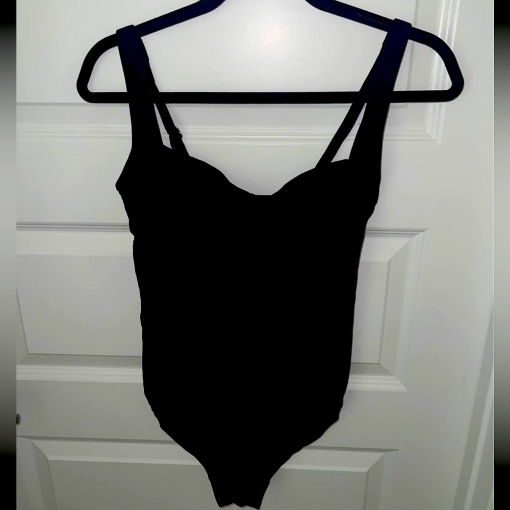 Black ruched one piece swimsuit